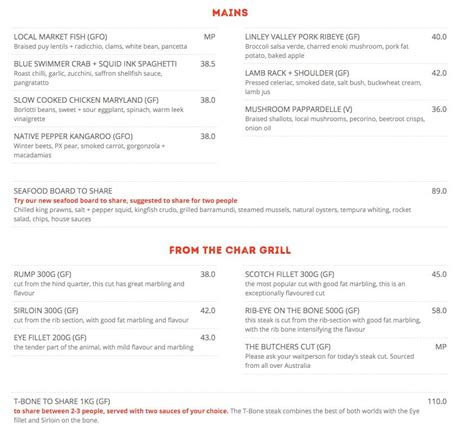 Menu at Char Char Restaurant + Bar, Fremantle