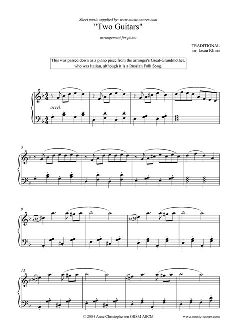 Traditional Two Guitars Piano Classical Sheet Music