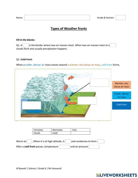 Types Of Weather Fronts Online Exercise For Live Worksheets