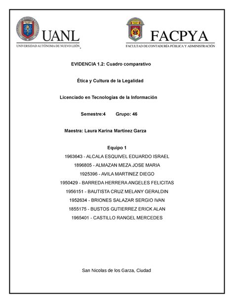 Evidencia 1 cuadro comparativo EVIDENCIA 1 Cuadro comparativo Ética