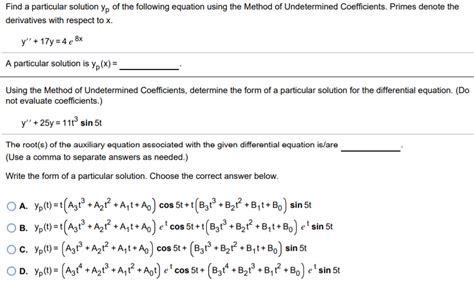 Solved Find A Particular Solution Yp Of The Following Chegg