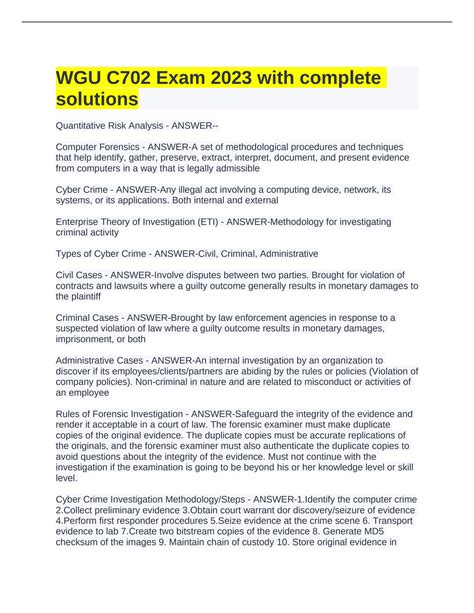 SOLUTION Wgu C702 Exam 2023 With Complete Solutions Studypool