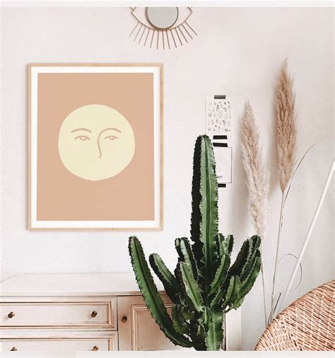 Bohemian Abstract Moon Poster Nude Color Printable Wall Art Etsy