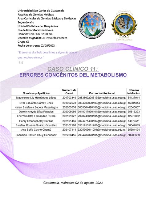 Caso Cl Nico Errores Cong Nitos Del Metabolismo G Bioqu Mica