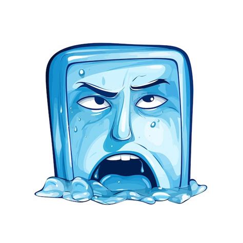 Un cubo de hielo azul con una cara y una cara en él Vector Premium