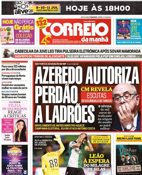 Capa Correio Da Manhã Capa De Hoje