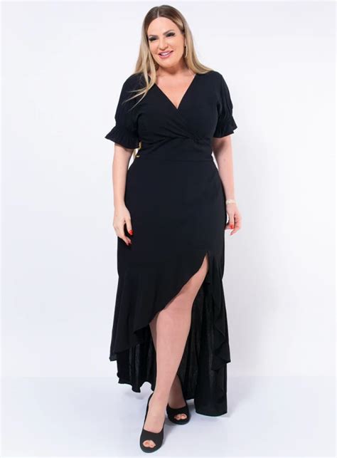 Vestido Plus Size Longo Fenda Babado Best Size E Commerce