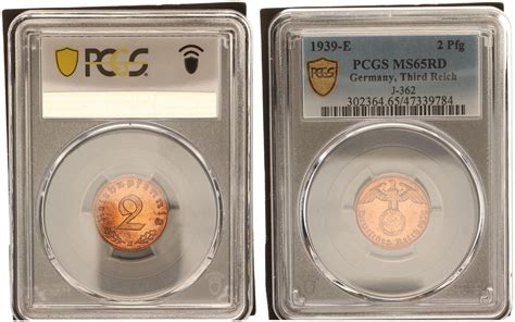 Deutschland Drittes Reich Pfennig E Zertifiziert Pcgs Ms Rd