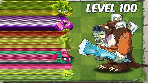 PVZ 2 Every 100 Plant Max Level Vs Sloth Gargantuar Zombie Level 100