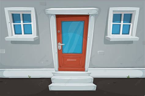 Cartoon House Door And Windows In The Street Background Urban Front