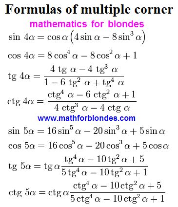 Mathematics For Blondes: Trigonometry formulas multiple angles