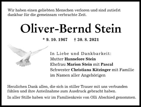 Traueranzeigen Von Oliver Bernd Stein Augsburger Allgemeine Zeitung