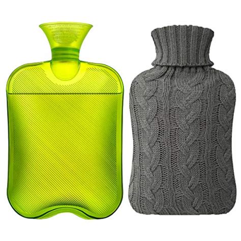 Samply Hot Water Bottle 2 Liter Water Bag With Knitted Cover Transparent Green Pricepulse