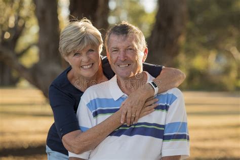 Portrait Of American Senior Beautiful And Happy Mature Couple Ar Stock