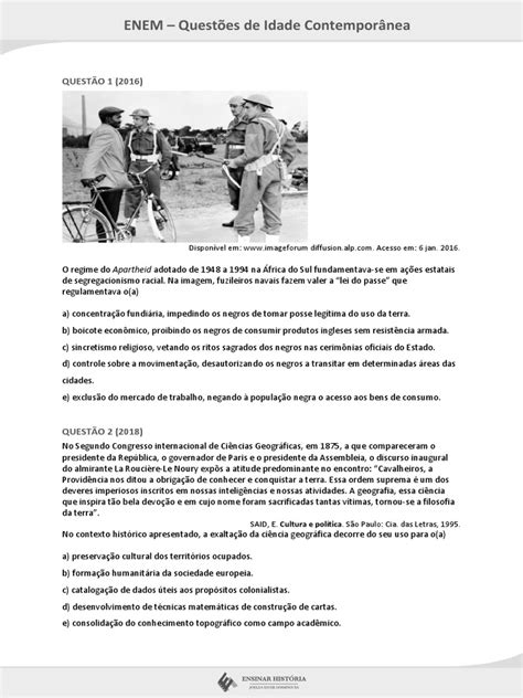 Enem Questoes De Historia - Questões de História Contemporânea ENEM | PDF | Os Estados Unidos ...