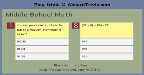 Trivia Quiz : Middle School Math