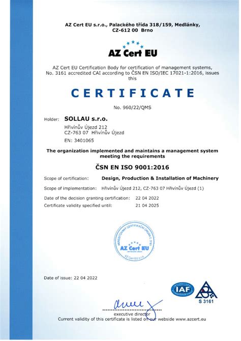 Certificates SOLLAU S R O Magnetic Separation