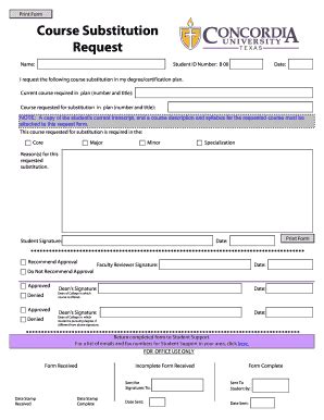 Fillable Online Concordia Course Substitution Request Concordia