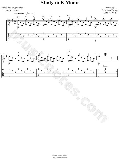 Francisco Tárrega Study In E Minor Guitar Tab In E Minor Download