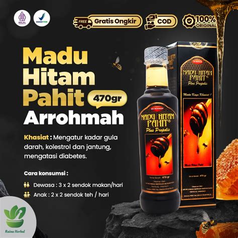 Jual Madu Hitam Pahit Ar Rohmah Arrohmah Madu Plus Propolis 470gr