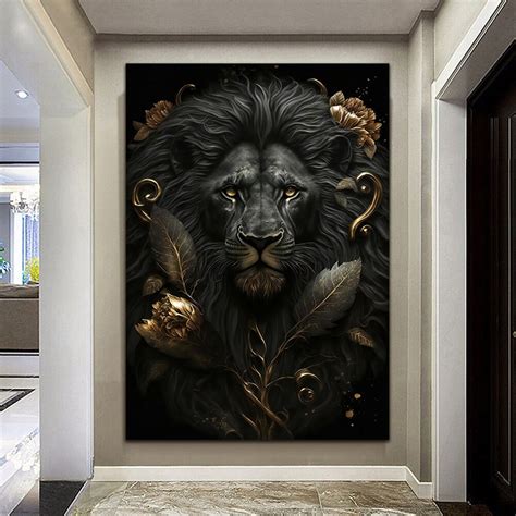 Floral Gold Lion Canvaslion Man Canvaslion Home Decorlion Decor In