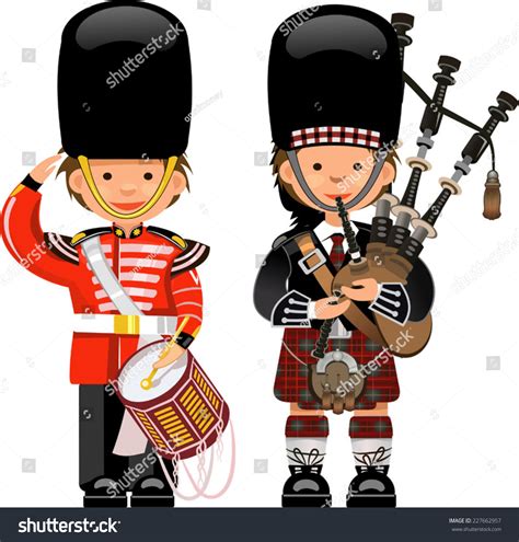 A Royal Guard Drummer Scottish Bagpiper Stock Vector 227662957