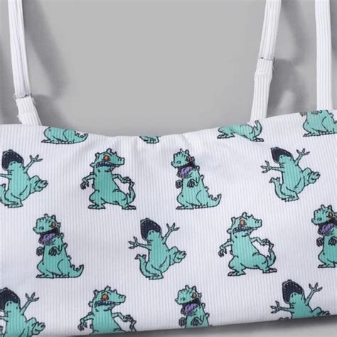 Nickelodeon Swim Rugrats Reptar Bikini Top White Green Reptar