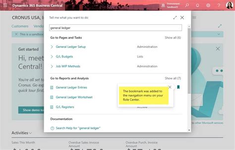 Microsoft Dynamics Business Central Bookmarks