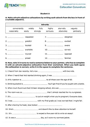 Adverb Adjective Collocations Esl Activities