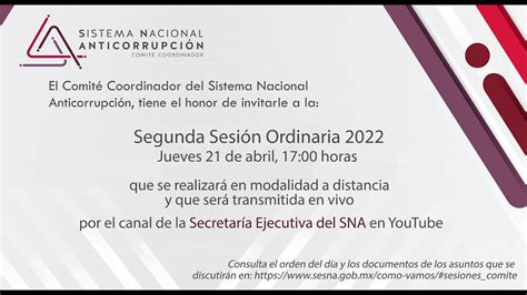 Segunda Sesi N Ordinaria Del Comit Coordinador De Sna Youtube