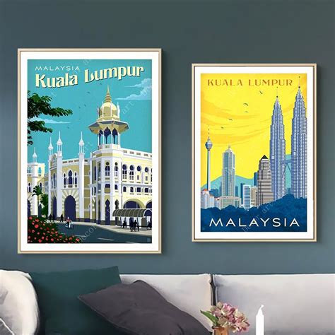 Visit Malaysia Penang Beach Kuala Lumpur Vintage Travel Poster Home