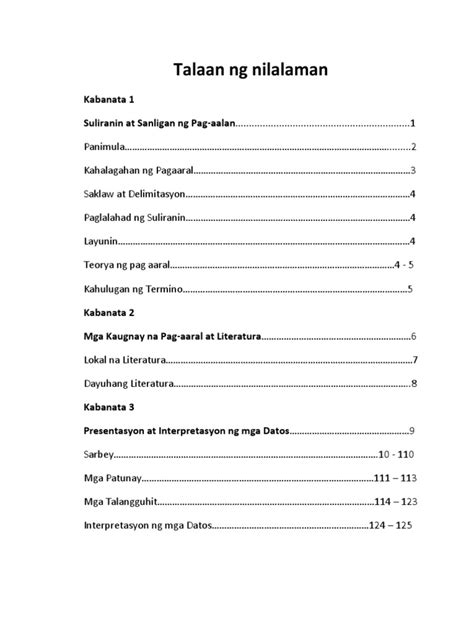 Talaan Ng Nilalaman Pdf