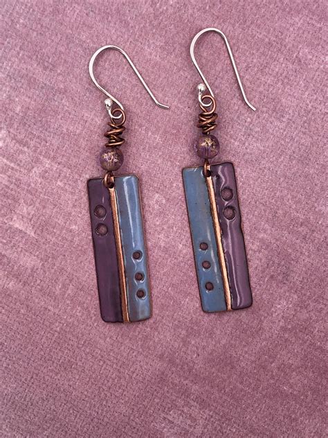 Artisan Enameled Copper Earrings Handcrafted Unique One Of A Kind