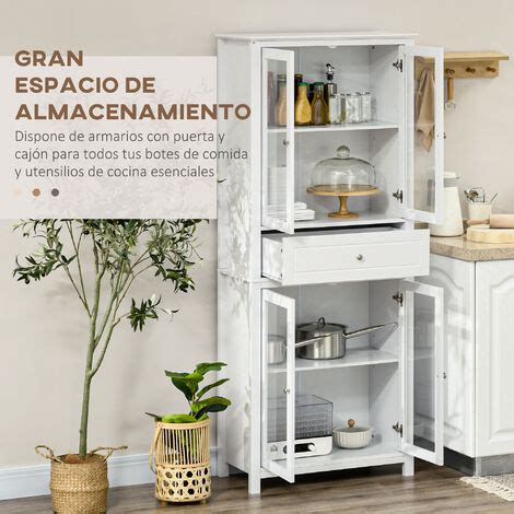 HOMCOM Alacena De Cocina Mueble Vitrina Con 4 Puertas De Vidrio