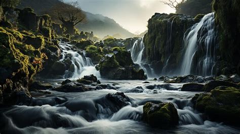 Premium Ai Image Epic Waterfall Long Exposure Photography Ireland