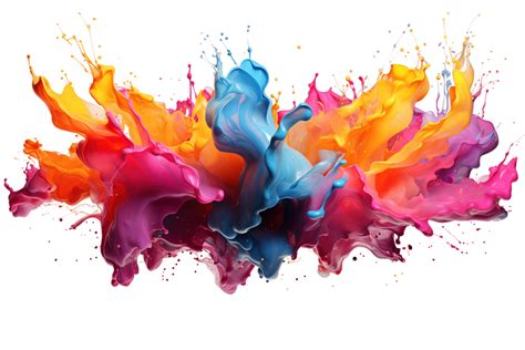 AI Generated Colorful Paint Splashes Isolated On Transparent Background