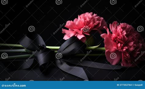 Black Funeral Ribbon with Carnation Flowers, AI Generative Stock ...