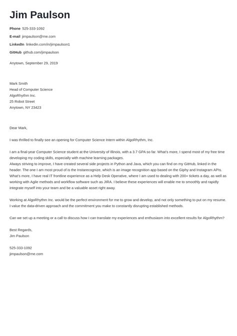 Computer Science Cover Letter Free Examples Writing Guide