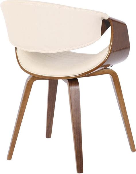 Shop Symphony Mid Century Modern Dining Accent Chair In Walnut Wood And Cream Faux Leather