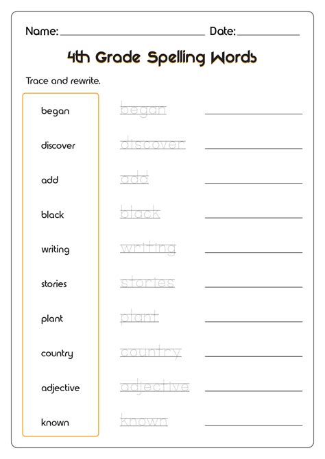 Th Grade Spelling Words Printable