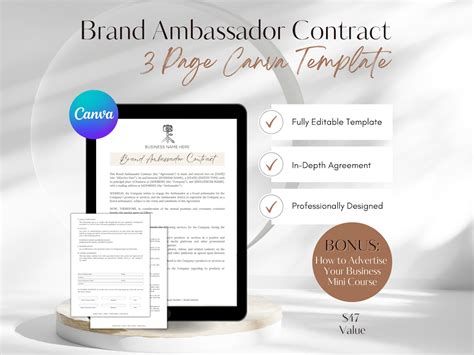 Brand Ambassador Contract Influencer Contract Simple Brand Ambassador Agreement Template Etsy