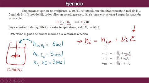 C Lculo Del Grado De Avance De Una Reacci N En El Equilibrio Usando