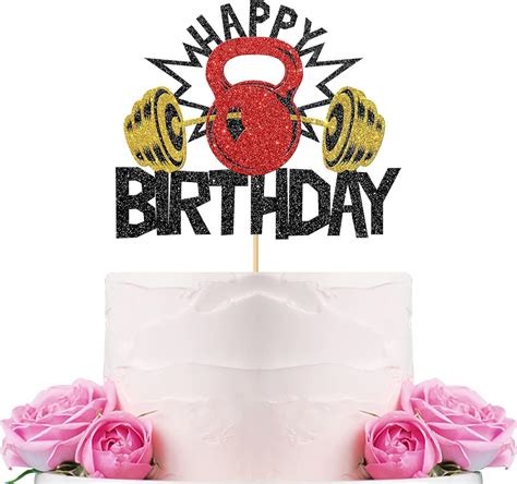 Amazon WeBenison Glitter Weightlifting Happy Birthday Cake Topper