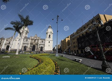 Catedral Basolica De Lima En Plaza Mayor Lima Peru Royalty Free Stock