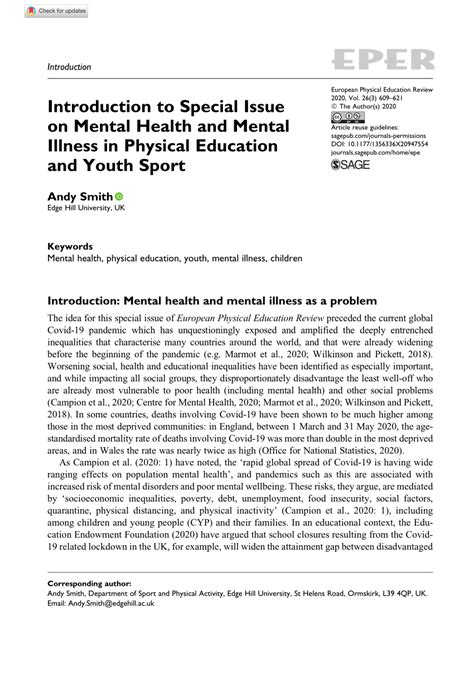 Pdf Introduction To Special Issue On Mental Health And Mental Illness In Physical Education