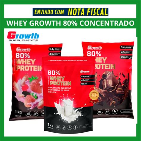 Whey Protein Growth 1kg 80 Concetrado Ou Basic Whey Original Vários Sabores Faz A Boa