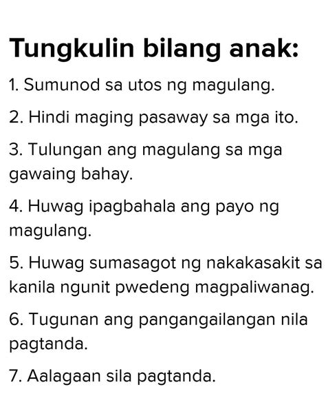 Mag Bigay Ng 5 Tungkulin Ng Mga Anak Dapat Gampanan SA Kanilang Mga