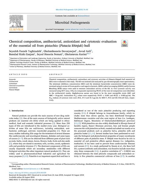 Chemical Composition Antibacterial Antioxidant And Cytotoxic