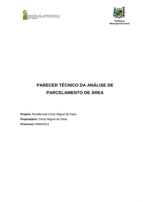 Pdf Parecer T Cnico Da An Lise De Parcelamento De Reaipdsa Org Br