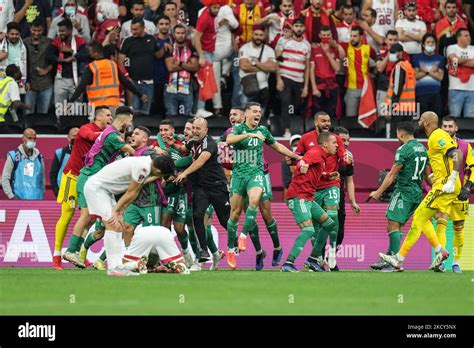 Yacine Brahimi Of Algeria Team Celebrates With Teammates After